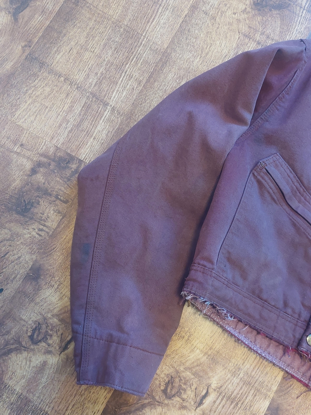 Carhartt Maroon Work Jacket - Cropped Canvas Unisex Women Men Custom No Zip Red - Picture 6 of 16
